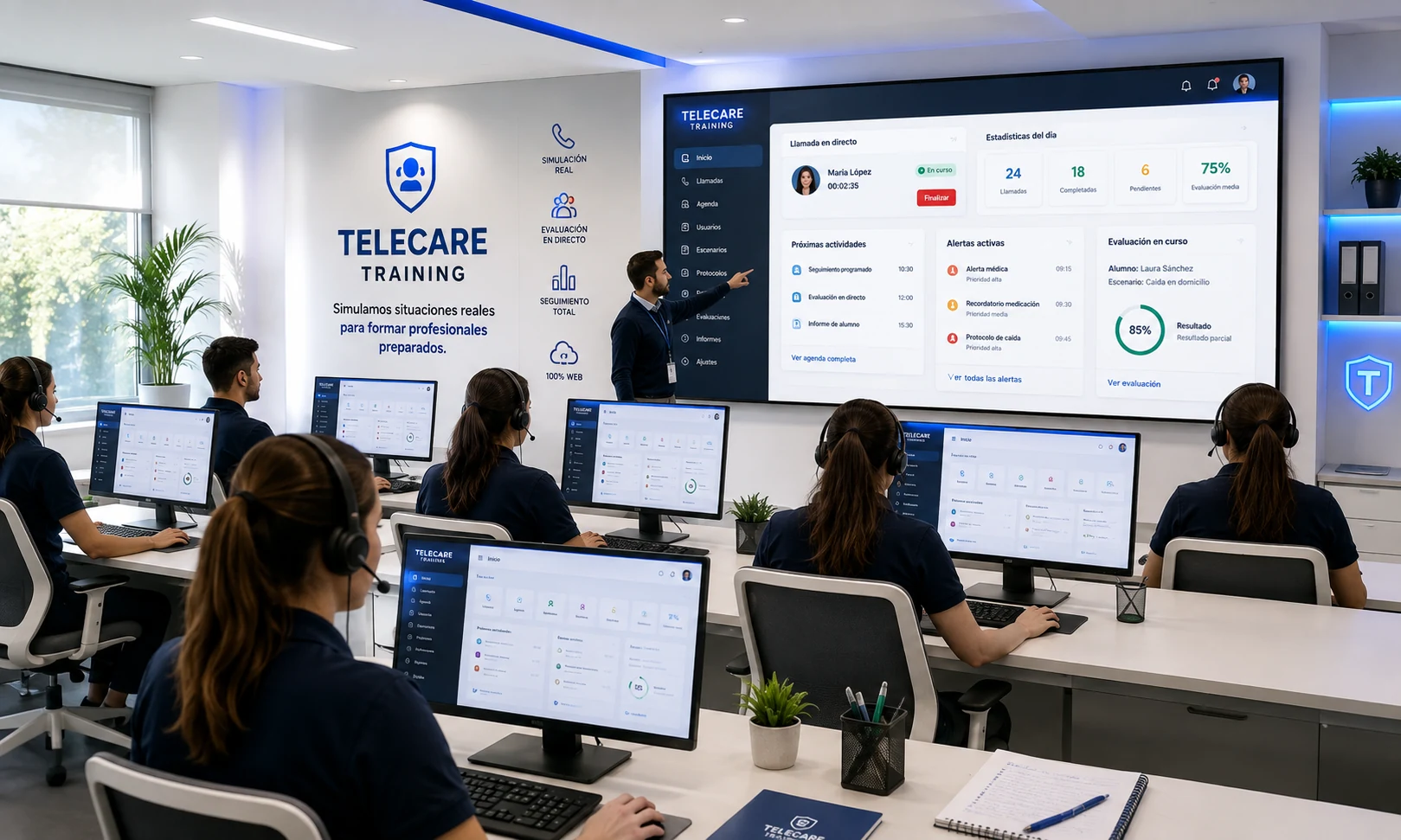 Aula de formación interactiva con TelecareTraining